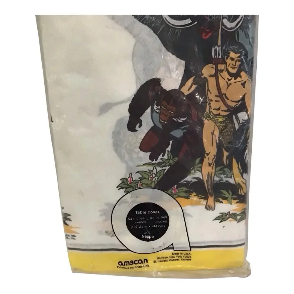Vintage 1975 Tarzan Paper Table Cover Amscan USA 54x96 NOS Party Decoration